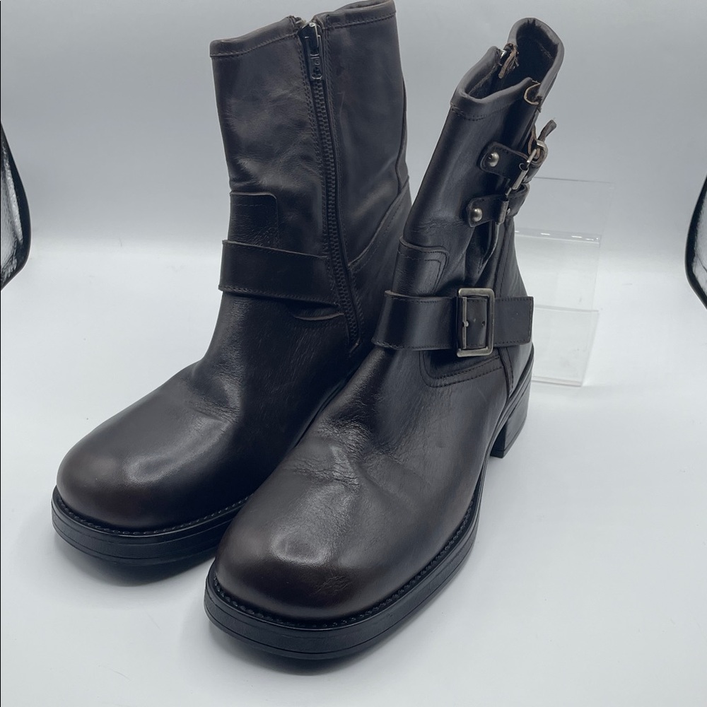 Women’s Brown Leather Ankle Boots with Buckle size 10